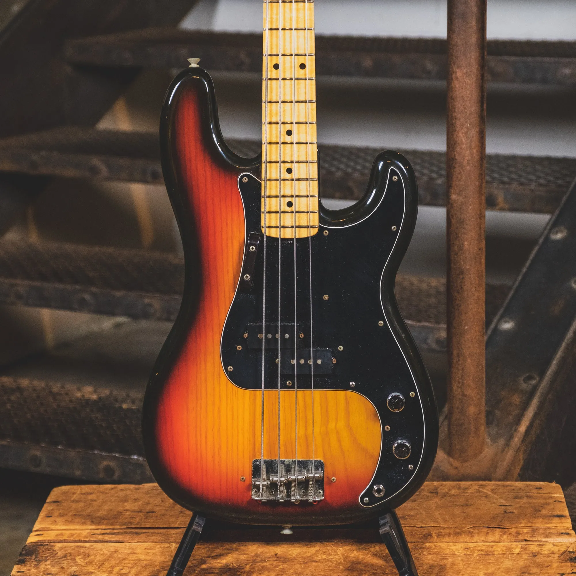1975 Fender Precision Bass Guitar, 3 Tone Sunburst With Hard Case - Used