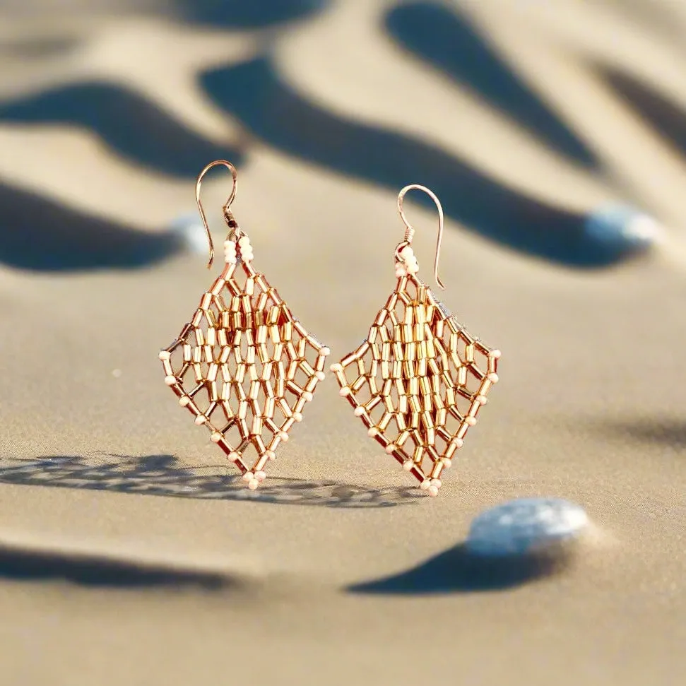 Beaded Net Golden Earrings