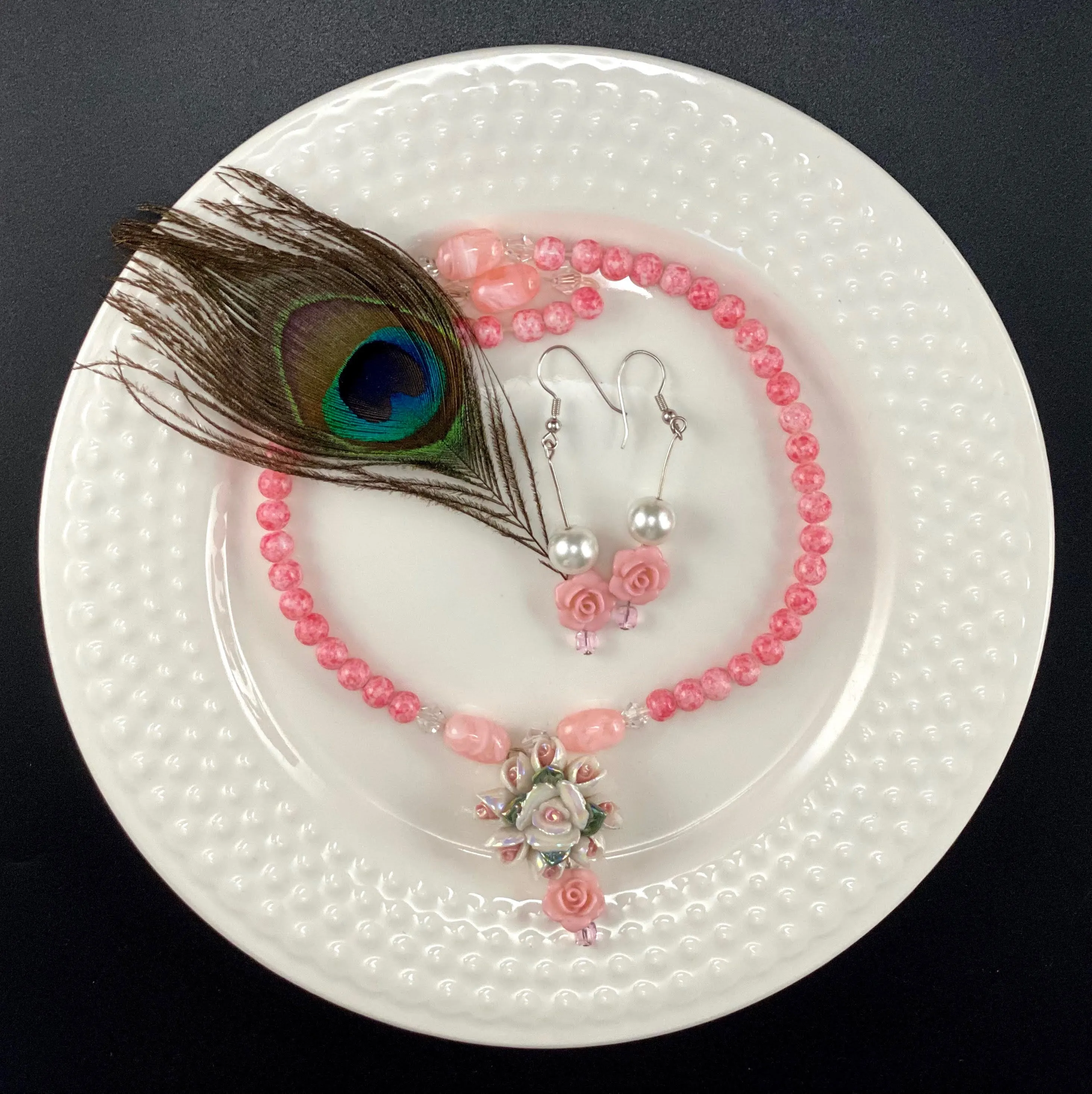 Beaded Polymer Rose bunches Jewelry set