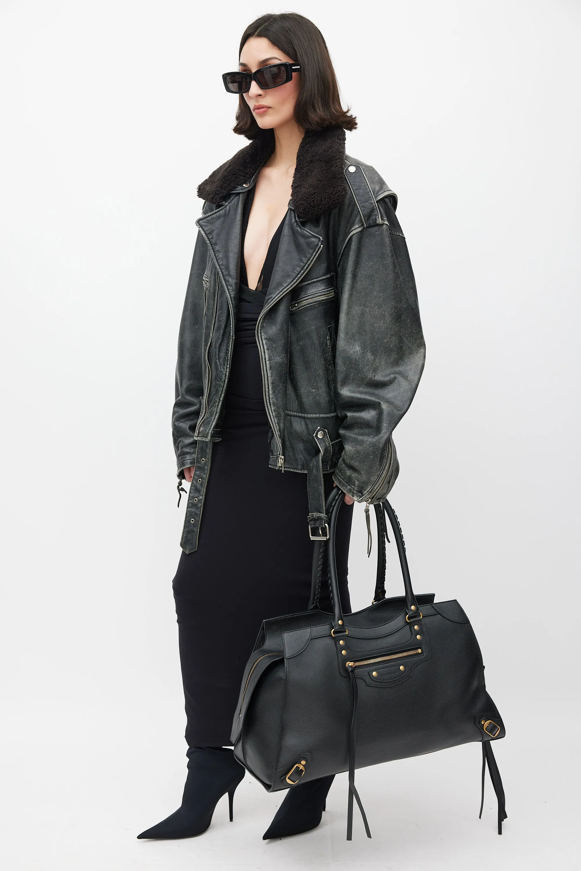 Black Leather Neo Classic Large Bag