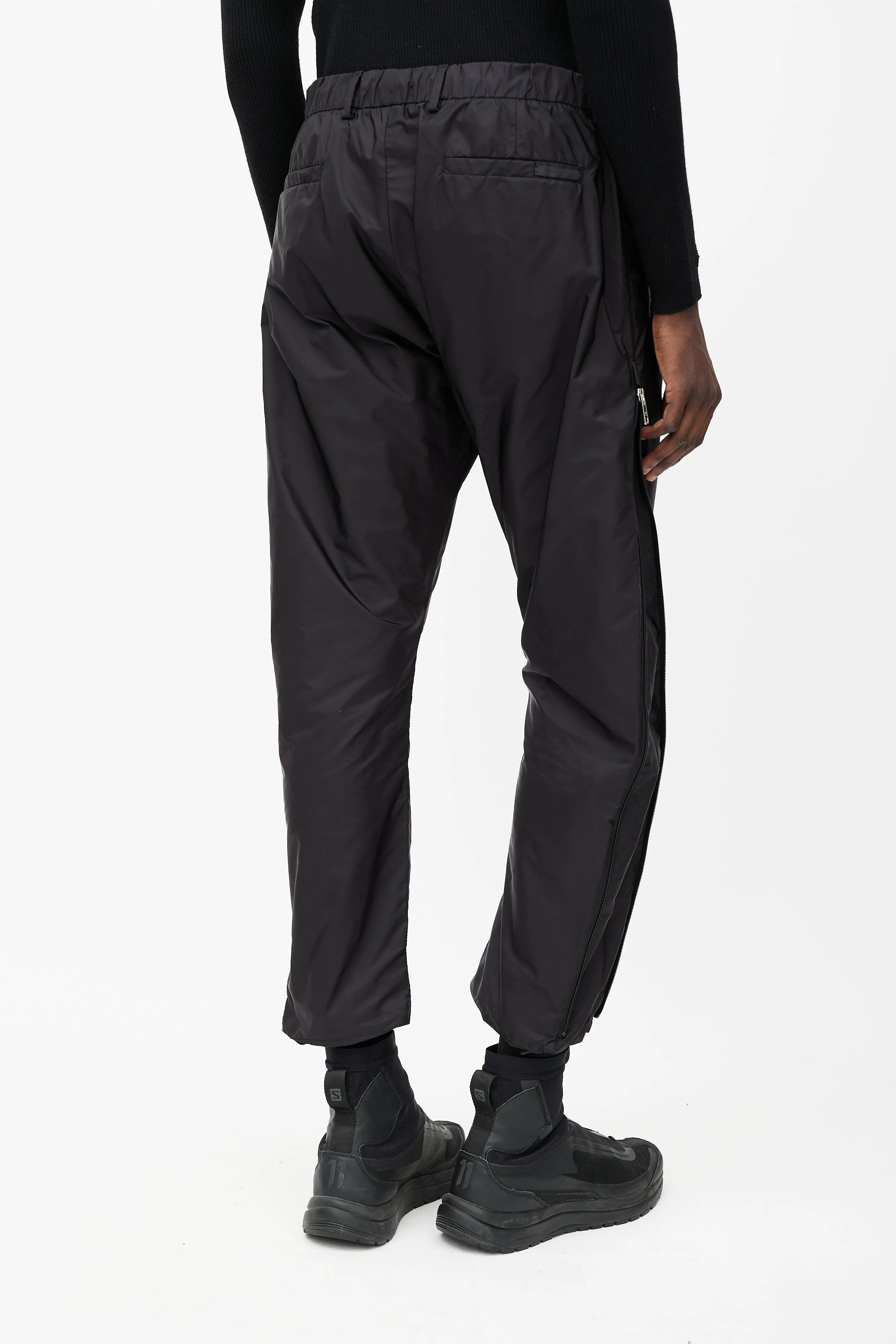 Black Nylon Zip Track Pant