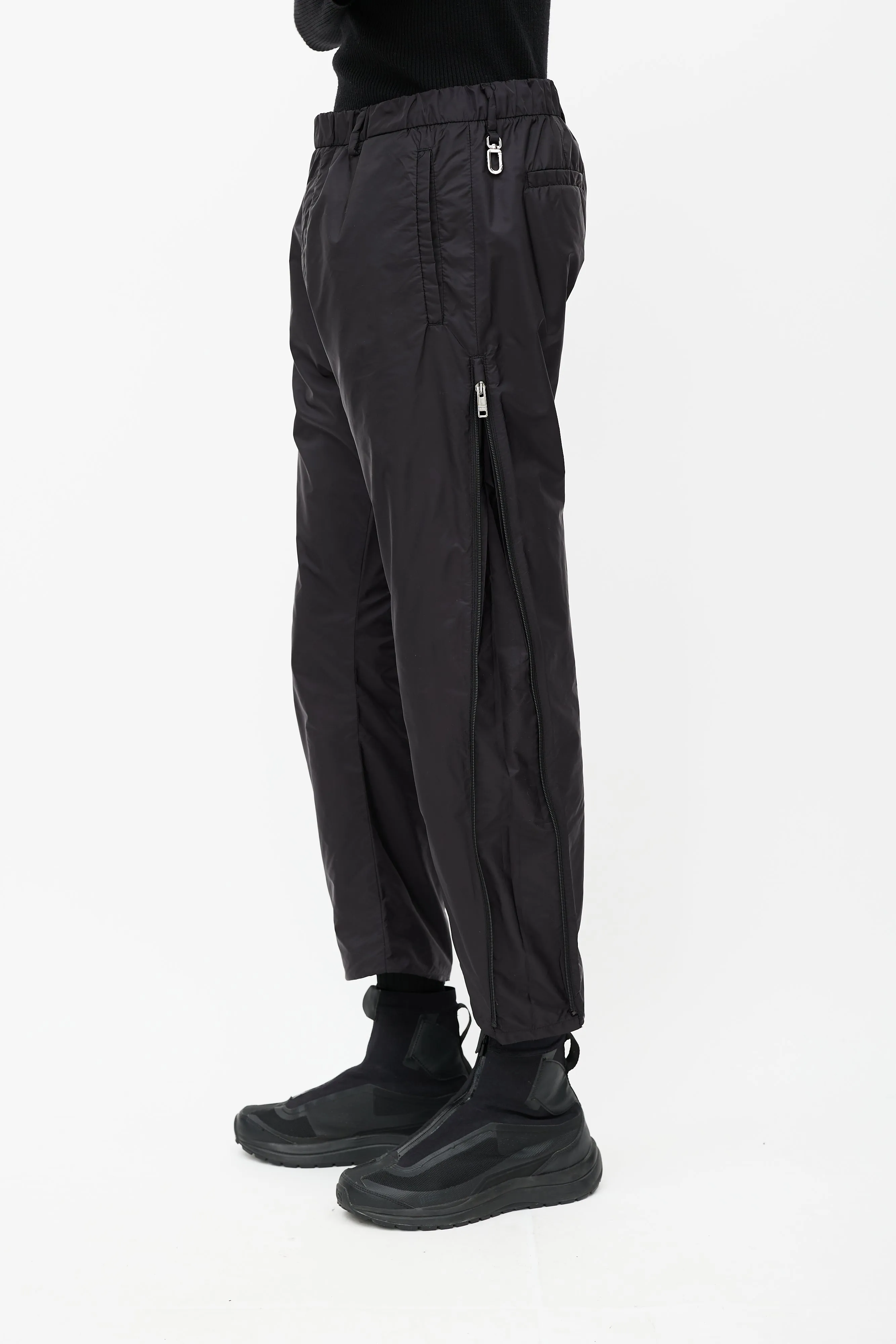 Black Nylon Zip Track Pant