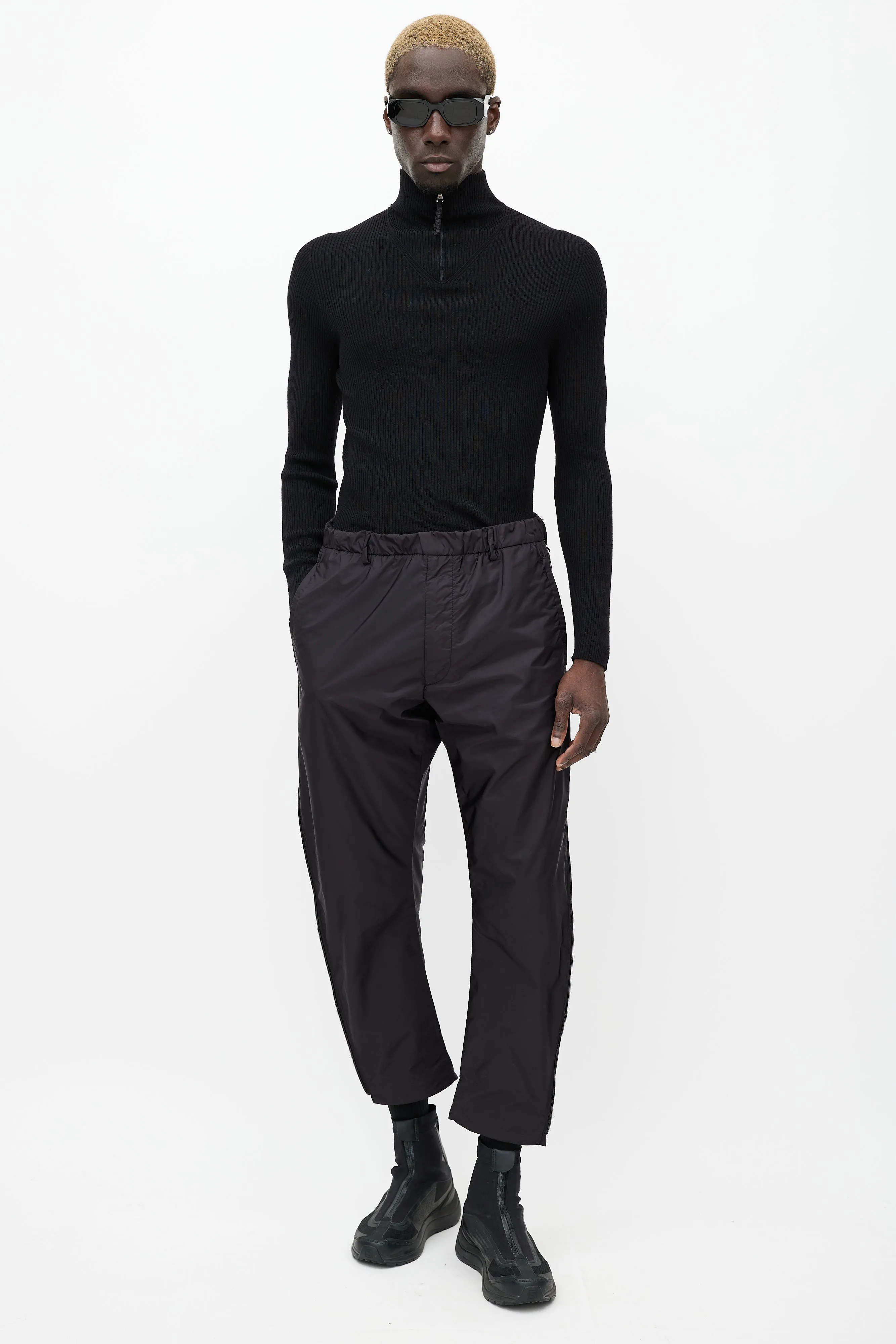 Black Nylon Zip Track Pant