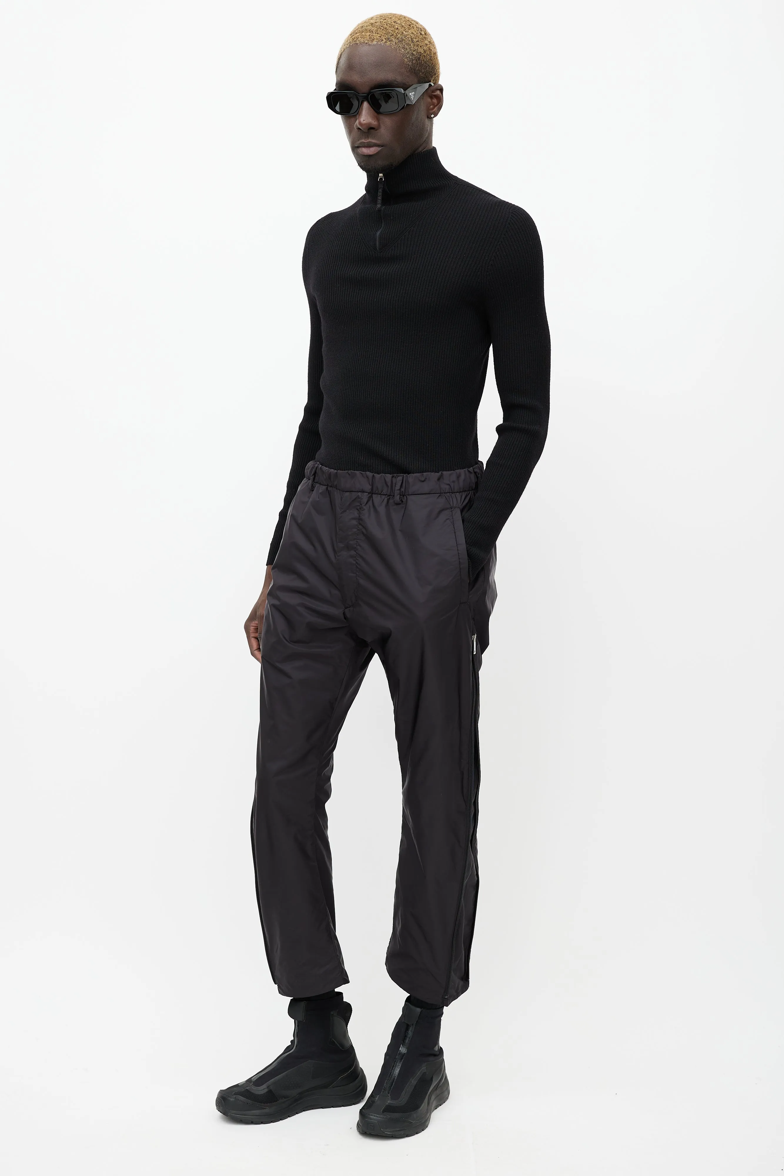 Black Nylon Zip Track Pant