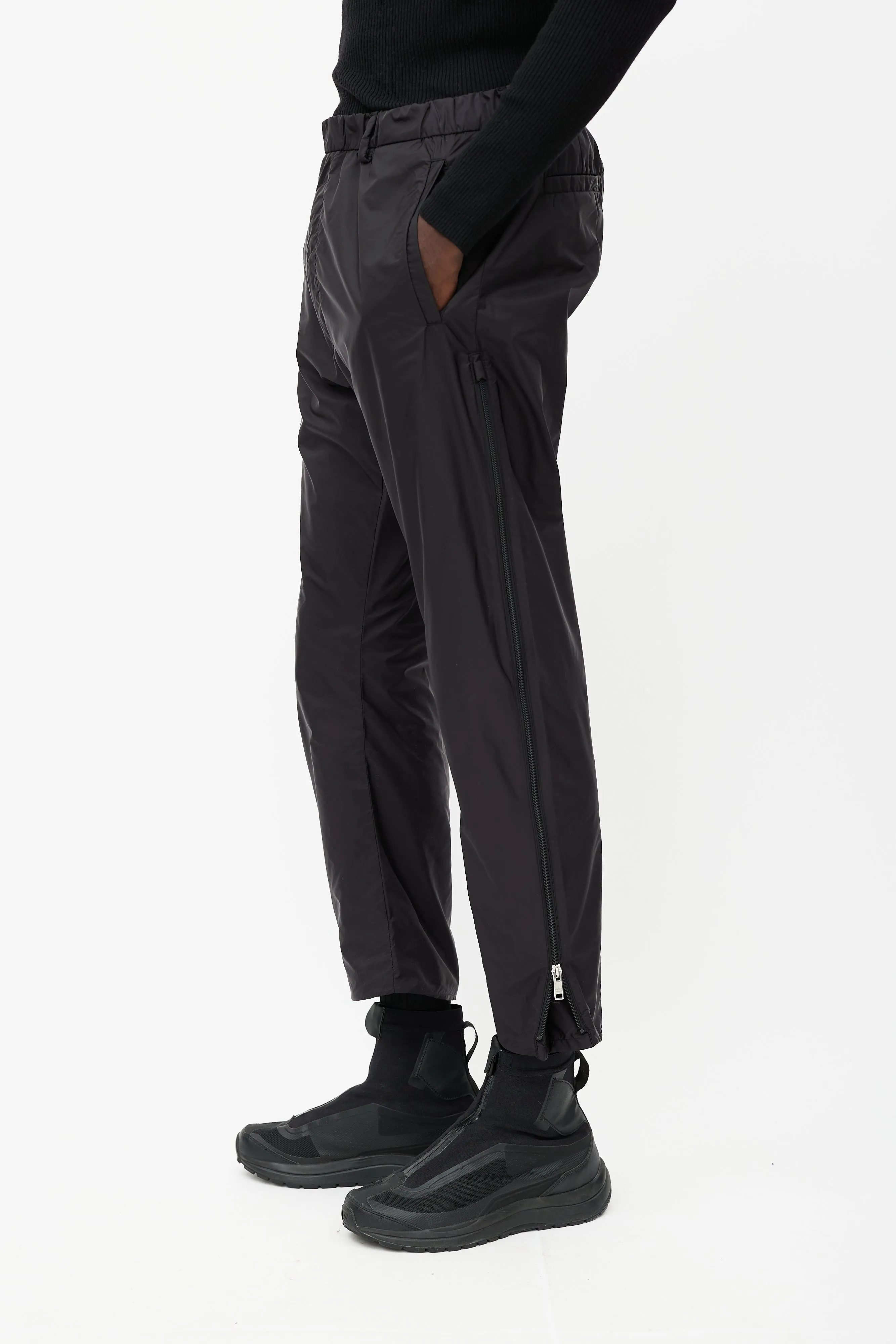 Black Nylon Zip Track Pant
