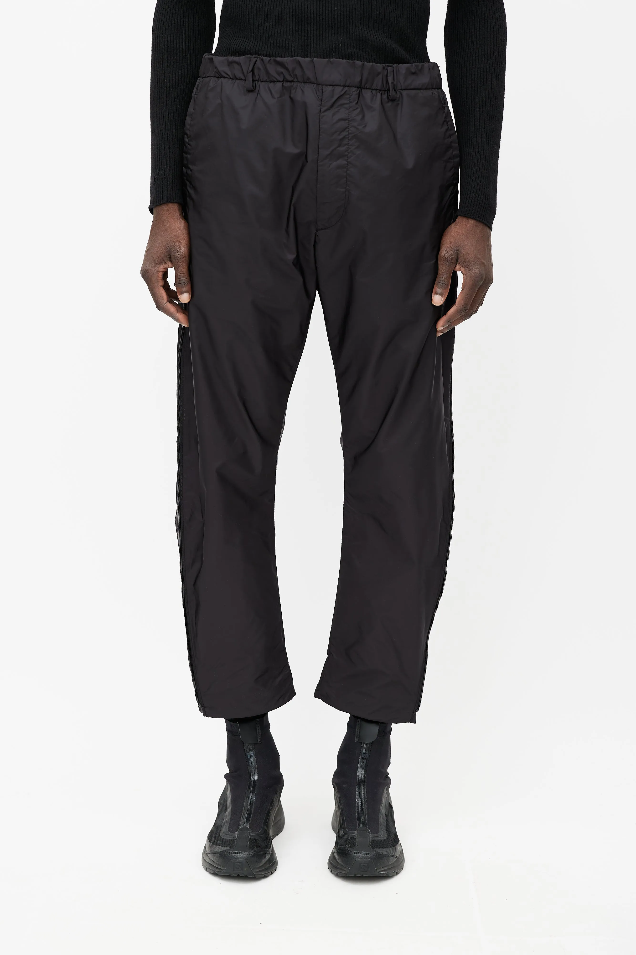 Black Nylon Zip Track Pant