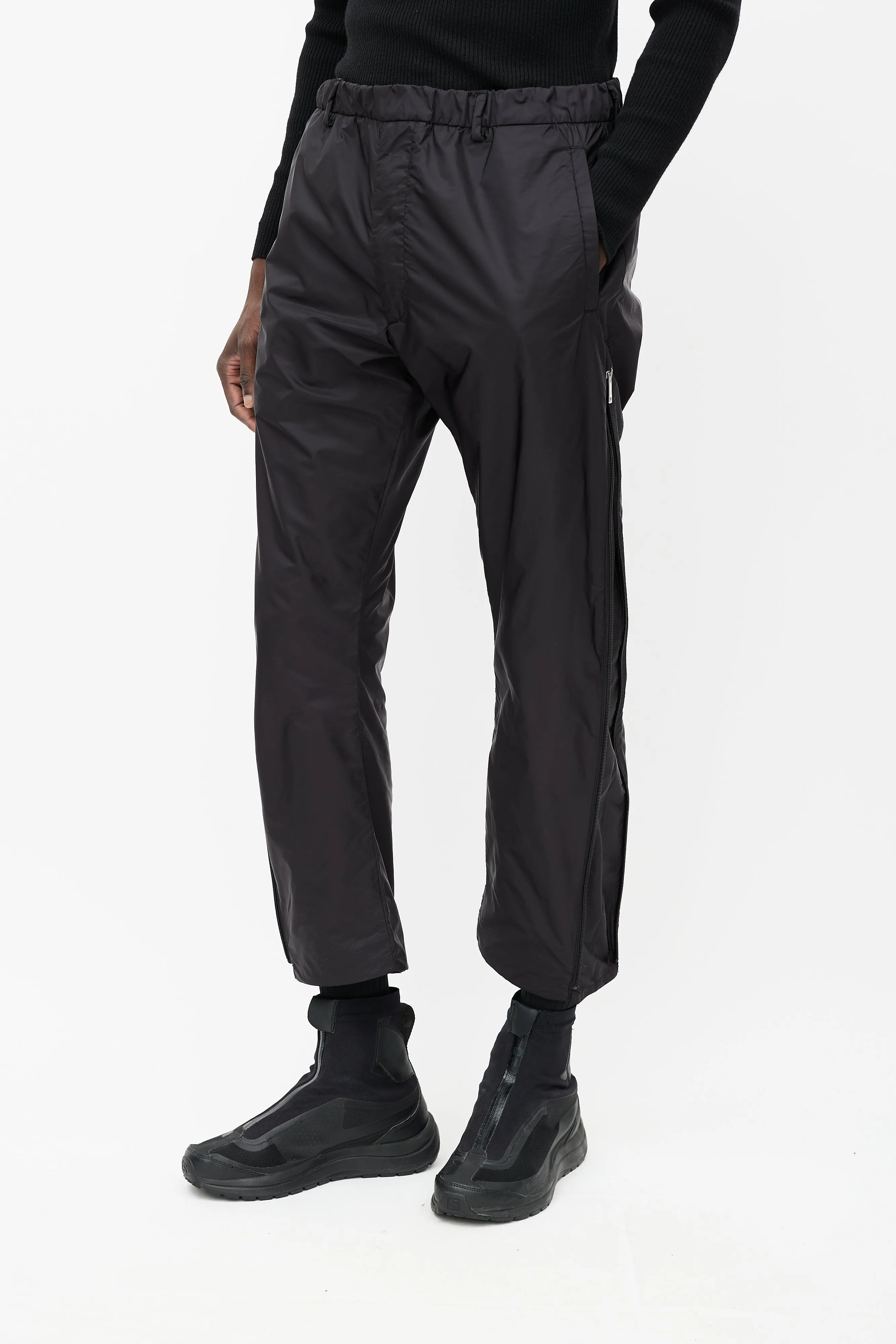 Black Nylon Zip Track Pant