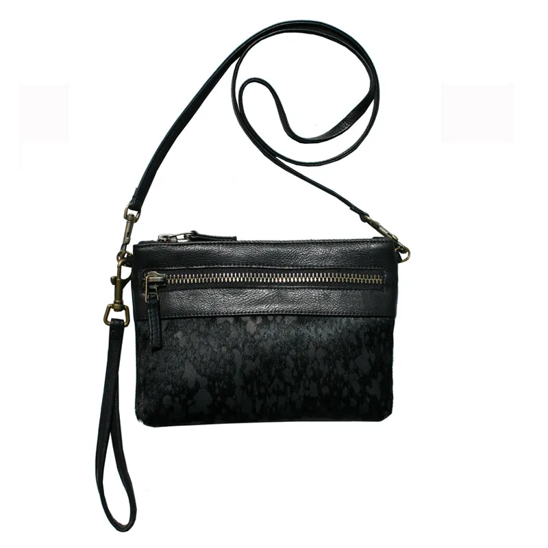 Double-Zip Bag with Two Straps - Black Fur