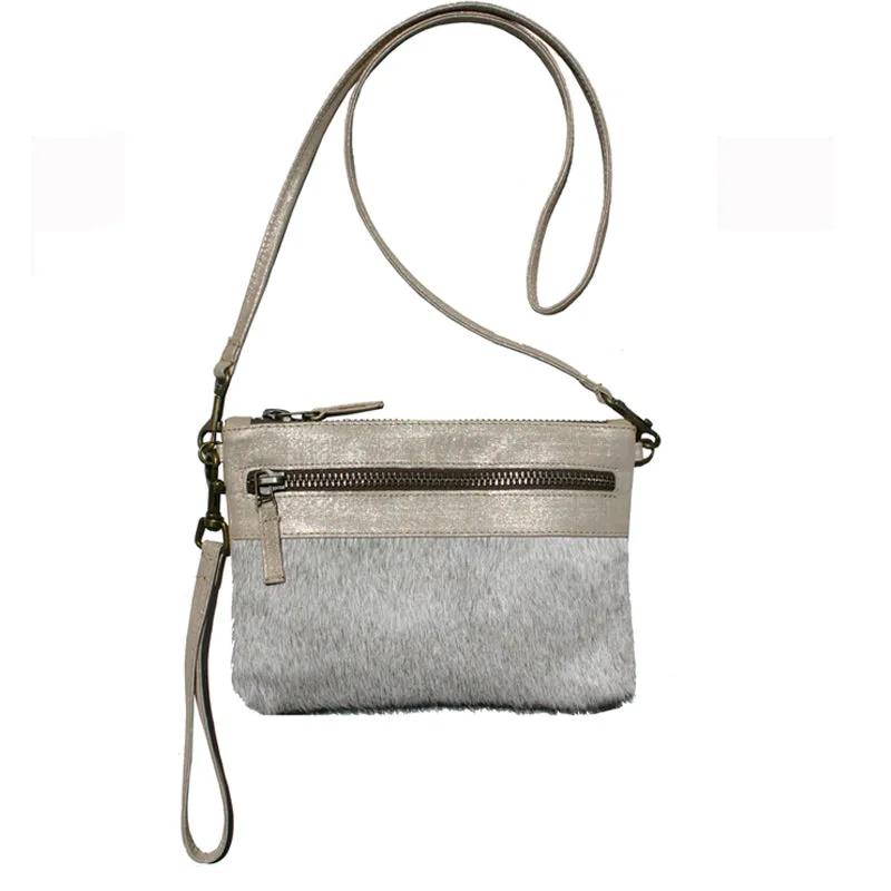 Double-Zip Bag with Two Straps - Ivory Fur