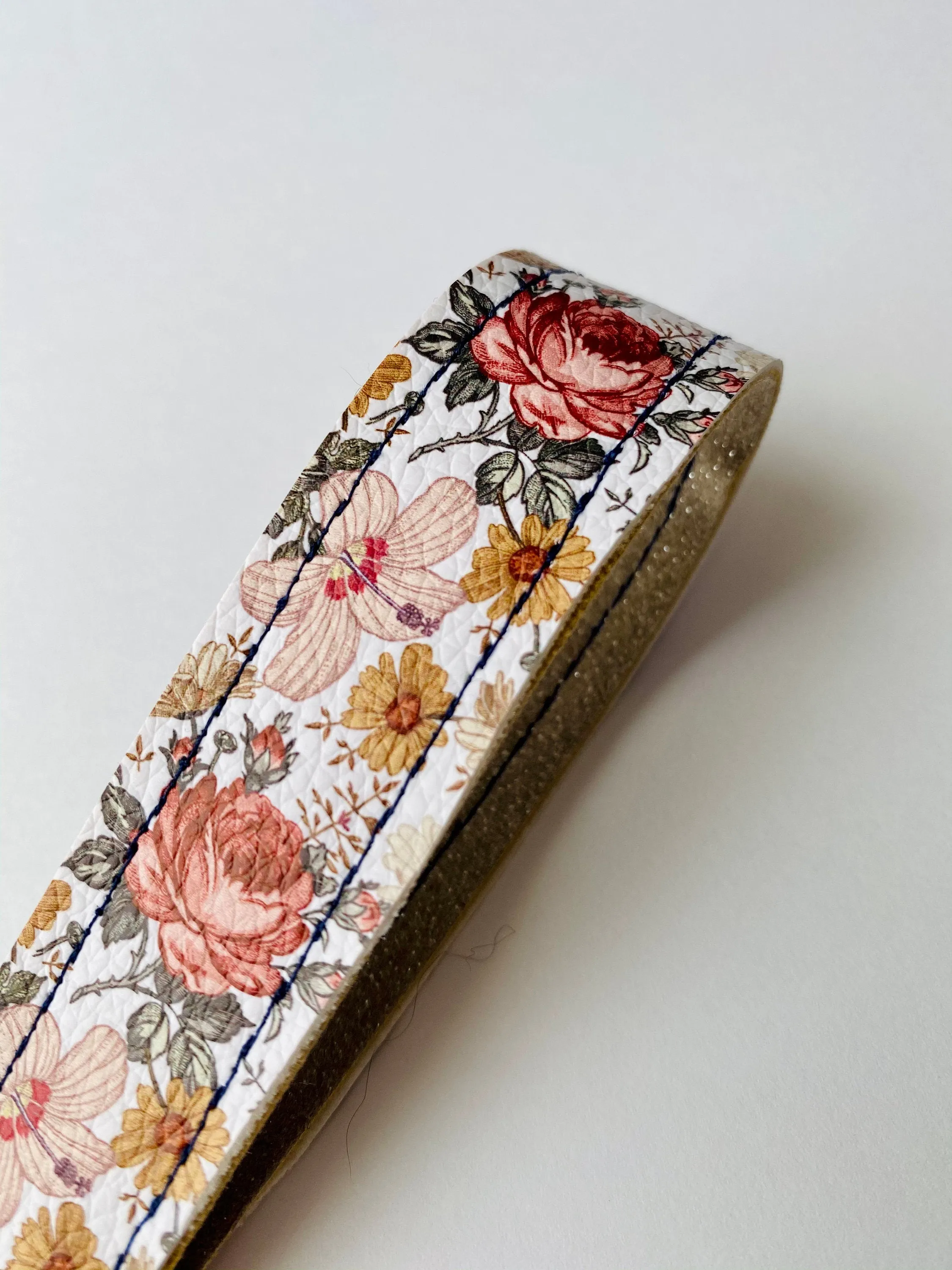 Dusty Floral Faux Leather Wristlet Keychain