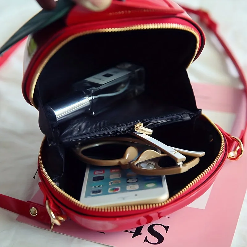 Fruit Shape Crossbody Bag, Cute Cartoon Round Coin Purse, Simple Hard Shell Shoulder Bag