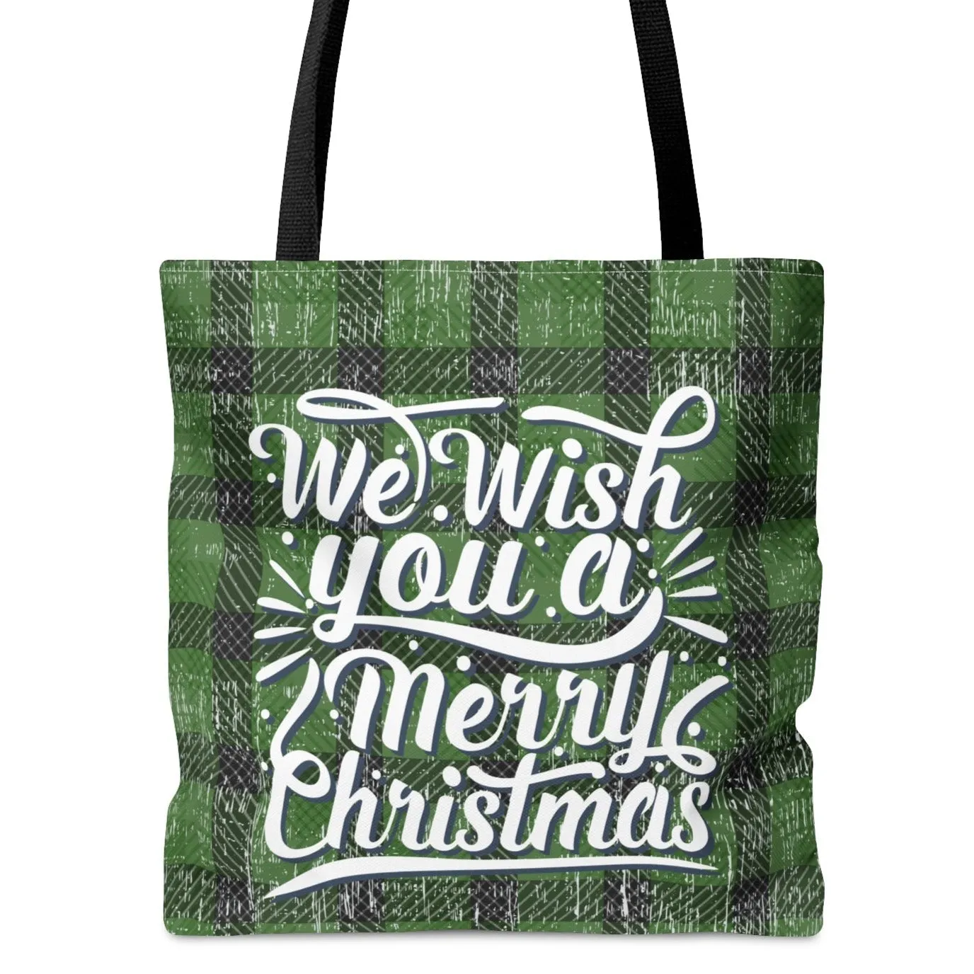 Green and Black Merry Christmas Large Tote Bag: Festive Holiday Carryall
