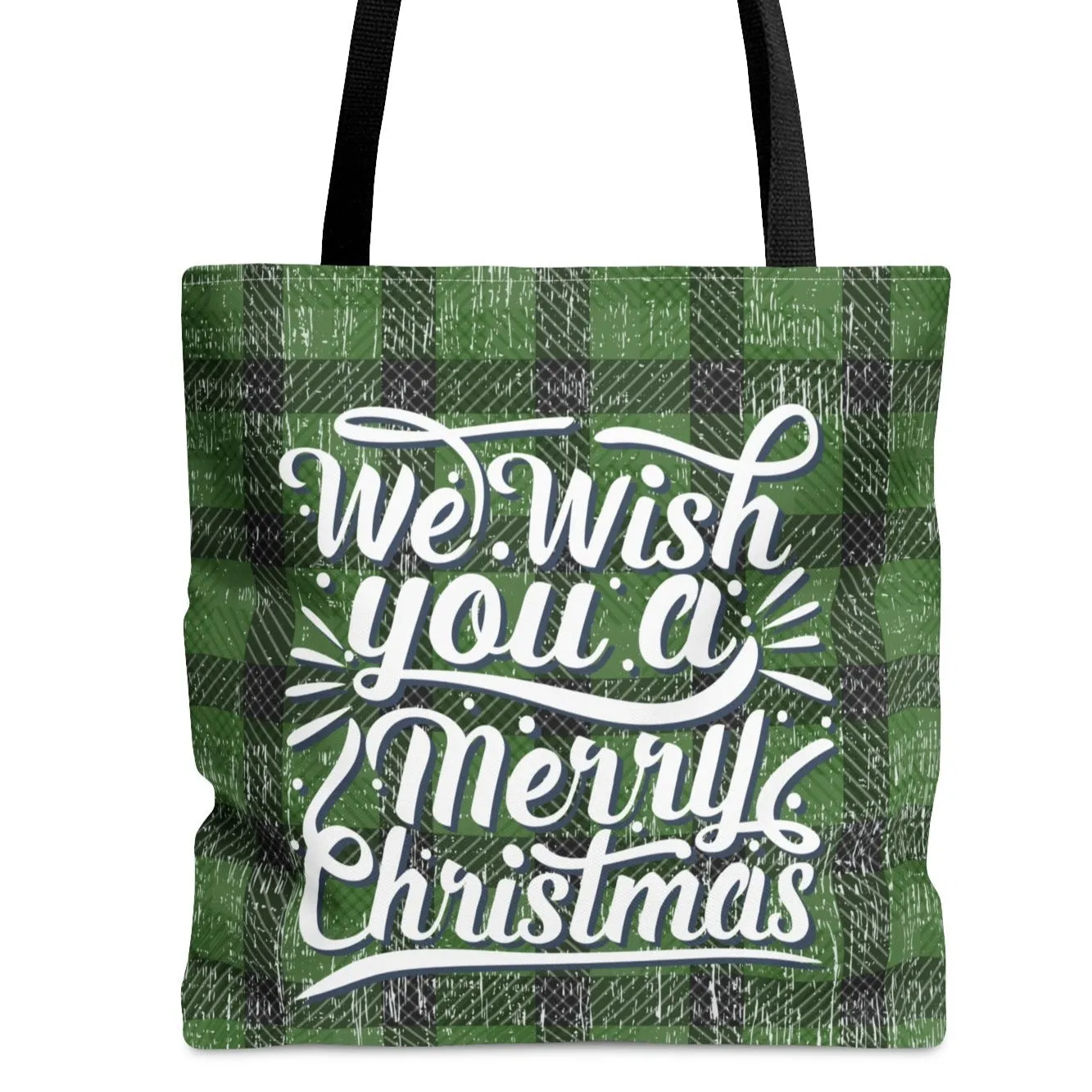Green and Black Merry Christmas Large Tote Bag: Festive Holiday Carryall