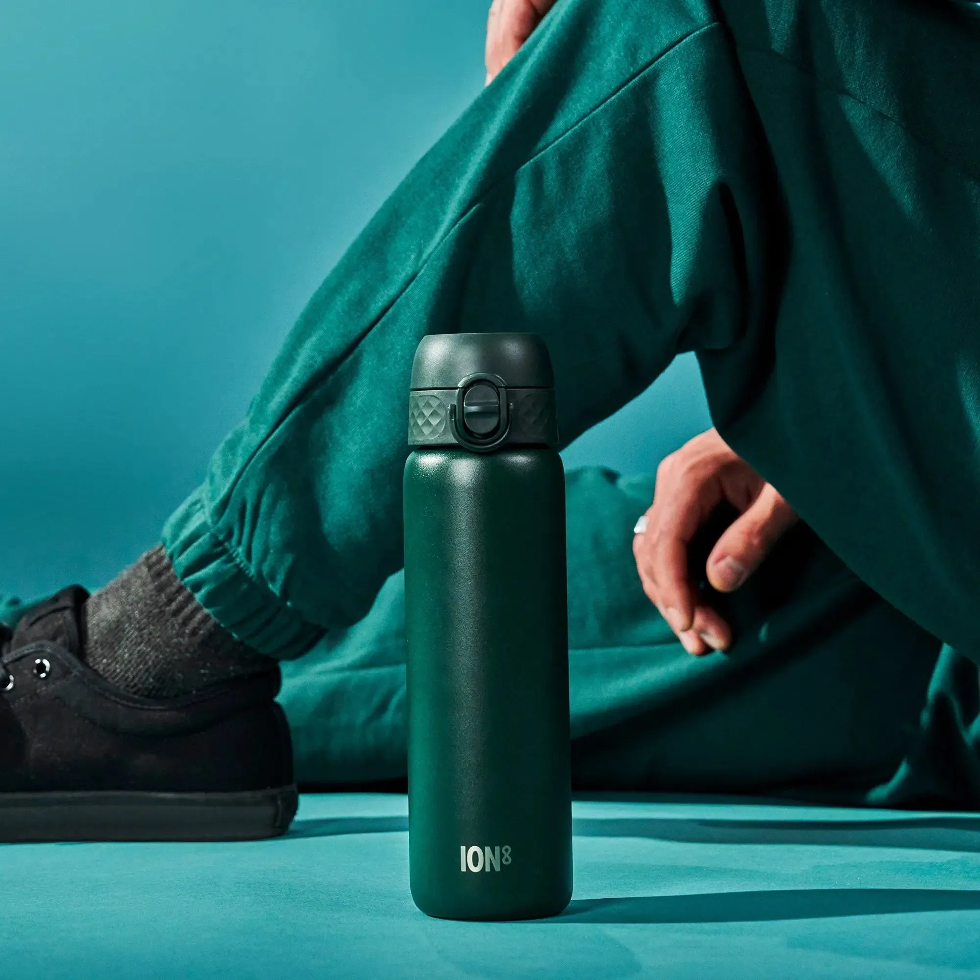 Leak Proof Slim Water Bottle, Stainless Steel, Dark Green, 600ml (20oz)