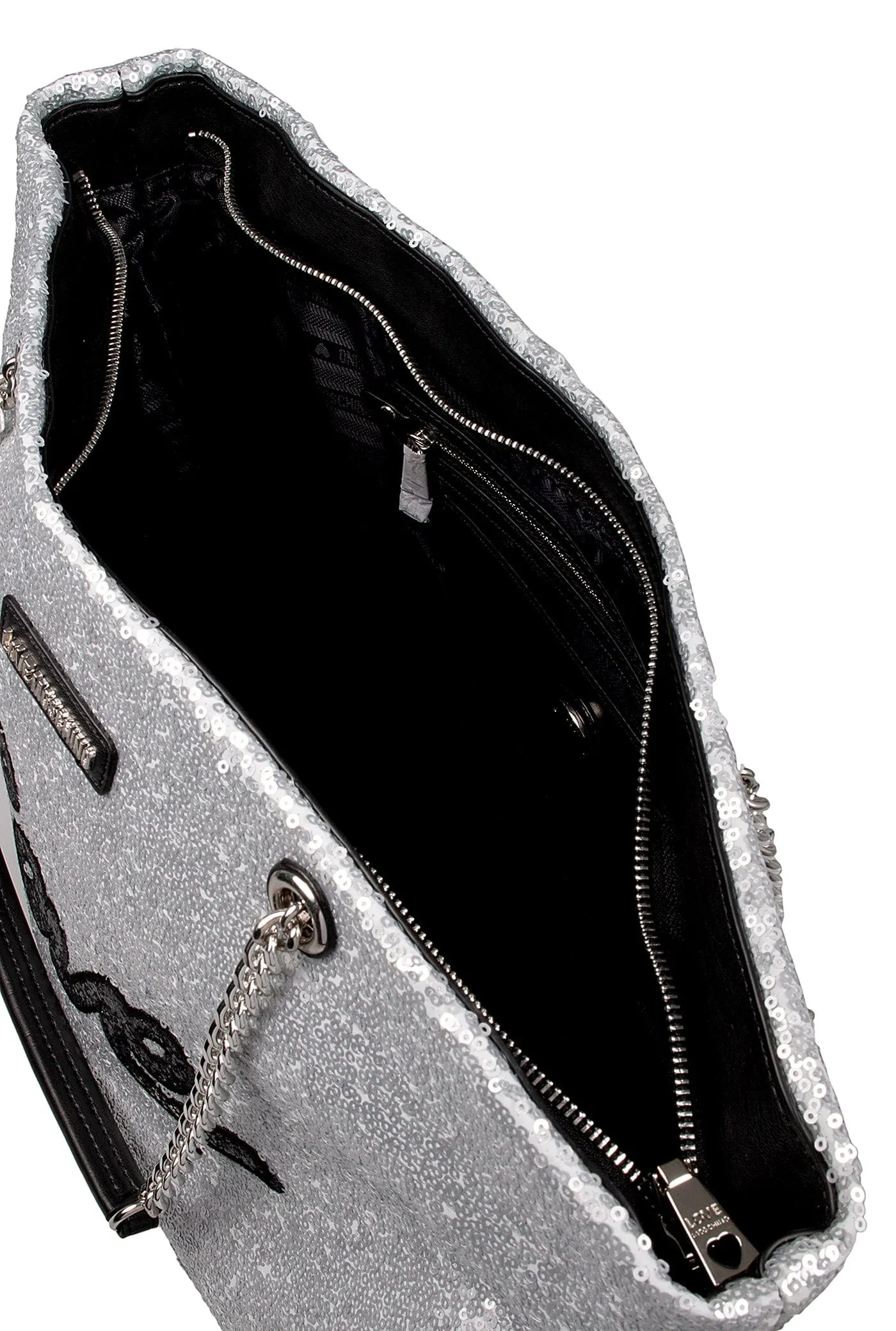 Love Moschino Silver Sequin Classic Large Shopper Tote Bag