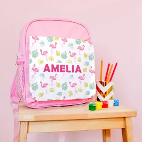 Personalised Backpack With Tropical Flamingo Design