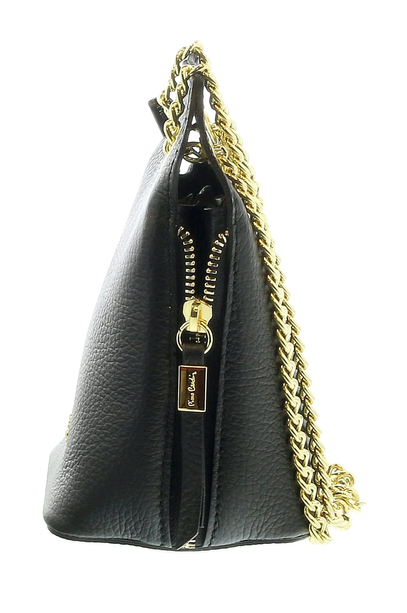 Pierre Cardin Black Leather Curved Structured Chain Crossbody Bag