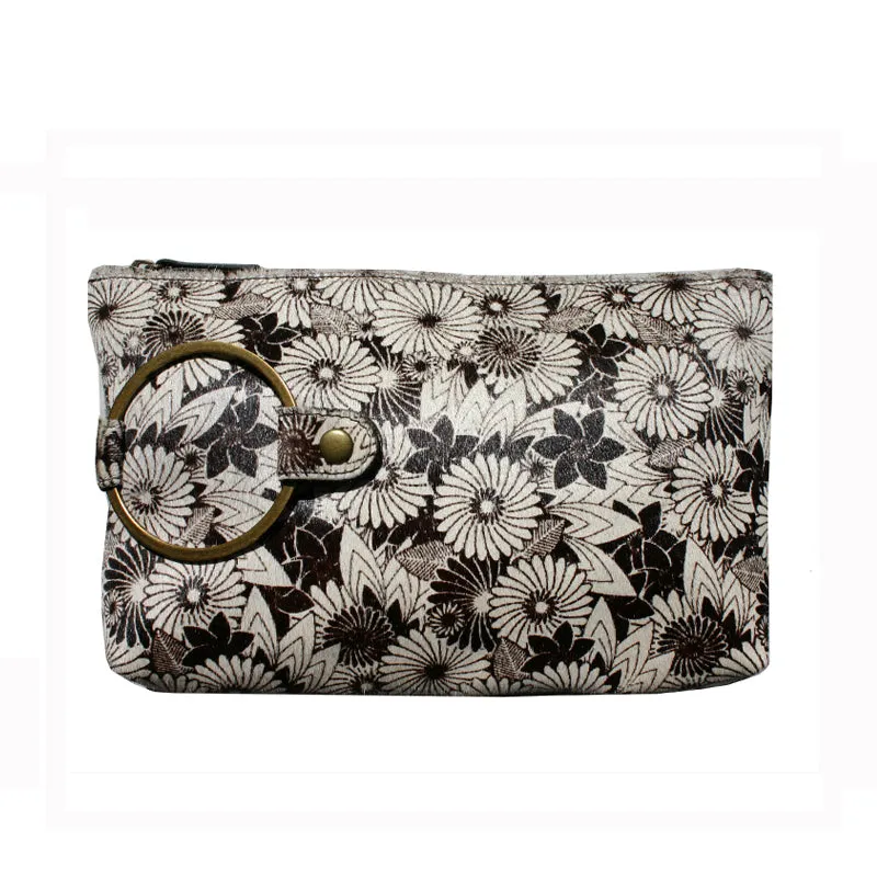 Ring Clutch - B&W Floral Printed Fur