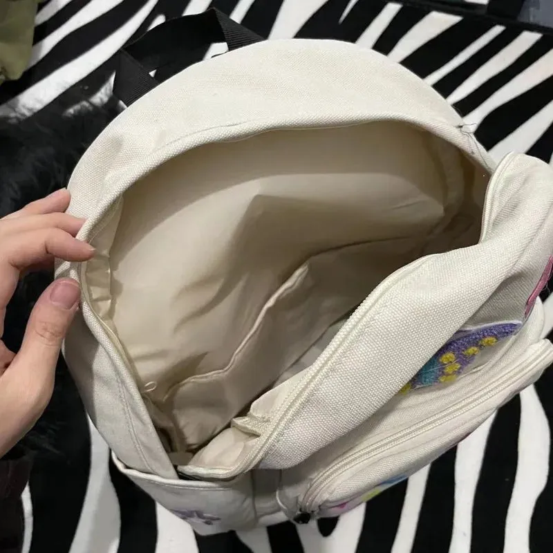 UAKISS  -  Fashion Y2K Canvas Backpacks for Women Subculture Star Print School Bags High-capacity Butterfly Rucksack Teenage Girls Bolsos