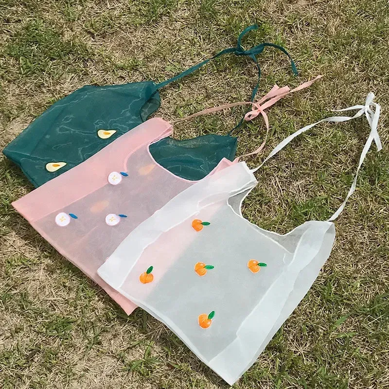 UAKISS  -  Japanese Fresh Organza Women's Handbag Fruit Embroidery Translucent Ladies Shoulder Bag Girl Portable Shopping Tote