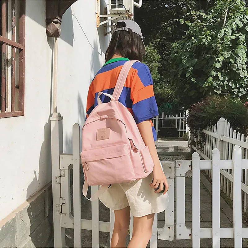 UAKISS  -  New Solid Color Canvas Backpacks Casual Ladies Backpack College Style Student Schoolbag Simple Versatile Shoulder Bag