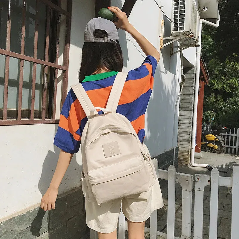 UAKISS  -  New Solid Color Canvas Backpacks Casual Ladies Backpack College Style Student Schoolbag Simple Versatile Shoulder Bag