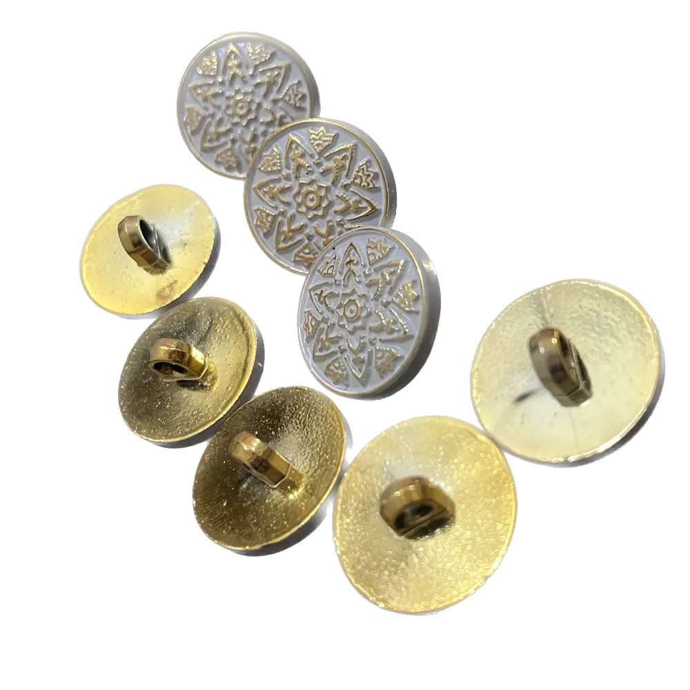 White Circular Plastic Buttons With Golden Design